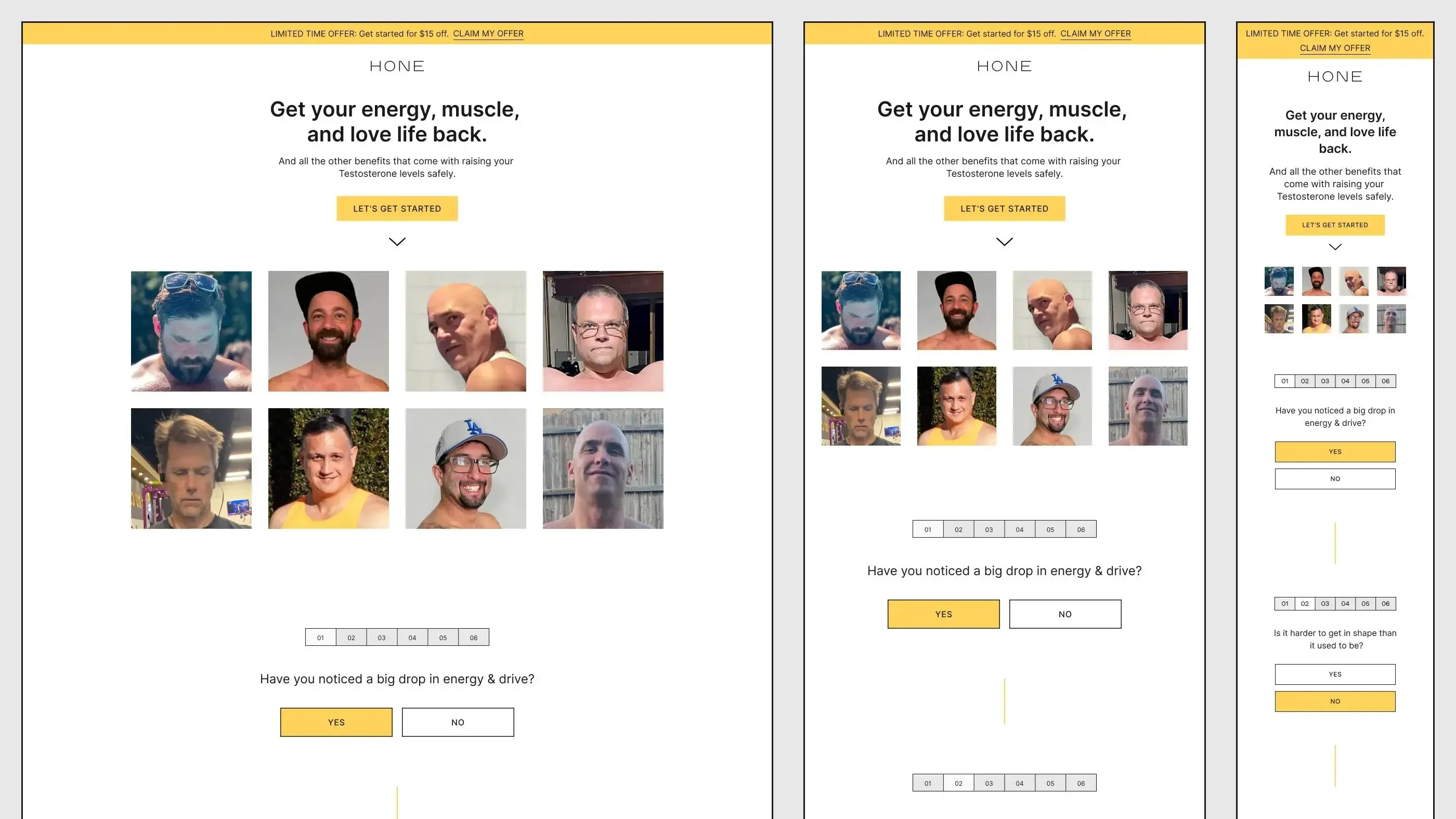 Product selector section in desktop, tablet, and mobile view